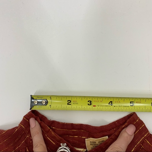 Club Prive Gold Metallic Pinstripe Burnt Orange Boho Blouse San Diego New York - Picture 14 of 16